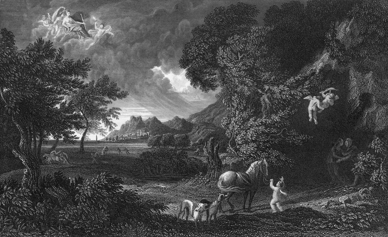 Dydona i Eneasz podczas burzy (rycina) autorstwa Gaspard Poussin (after) Dughet