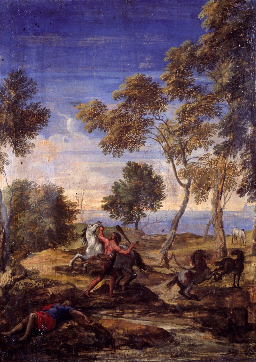 Wiejska bitwa centaurów (olej na płótnie) autorstwa Gaspard Poussin (school of) Dughet