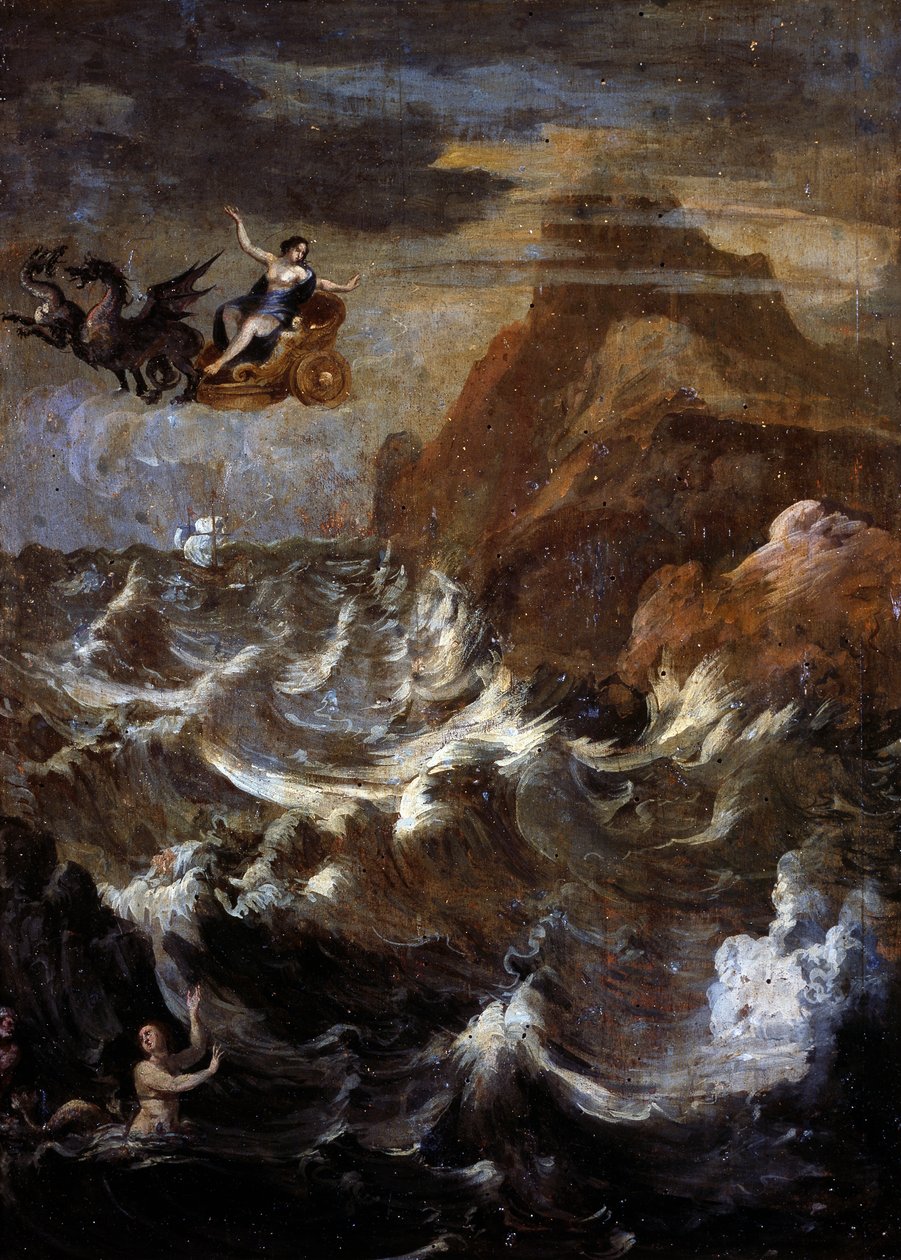 Wieś z burzą (olej na panelu) autorstwa Gaspard Poussin (school of) Dughet