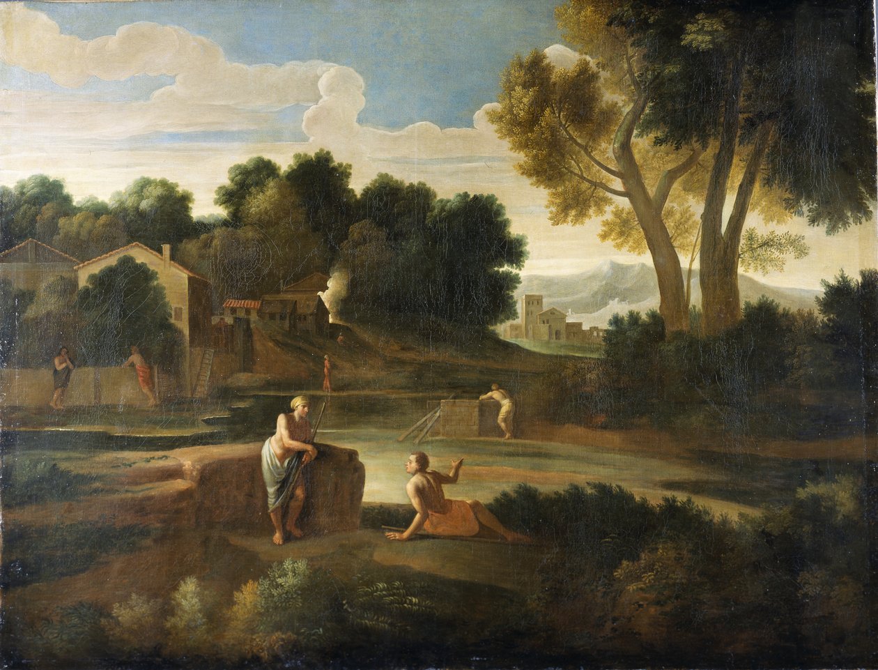 Pejzaż klasyczny z postaciami (olej na płótnie) autorstwa Gaspard Poussin Dughet