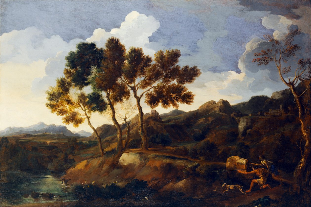Krajobraz ze sportowcami ok. 1636-39 (olej na płótnie) autorstwa Gaspard Poussin Dughet