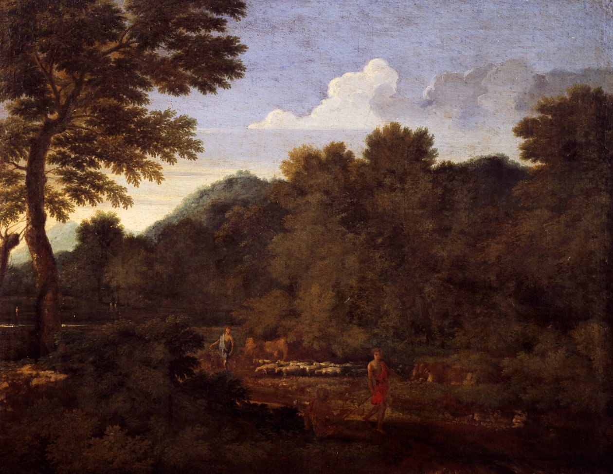 Pejzaż ze stadem owiec, Gaspard Dughet (1615-1675), olej na płótnie, 50x66 cm. autorstwa Gaspard Poussin Dughet