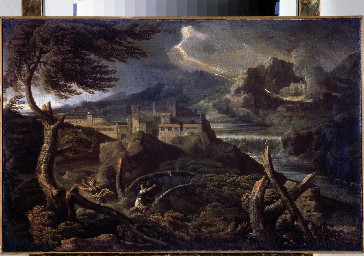 „Paysage aux eclairs” (Pejzaż z piorunami) Obraz Gasparda Dugheta (1615-1675) 1670 w przybliżeniu 40x62,5 cm Ermitaż, Sankt Petersburg (Sankt-Petersburg) autorstwa Gaspard Poussin Dughet