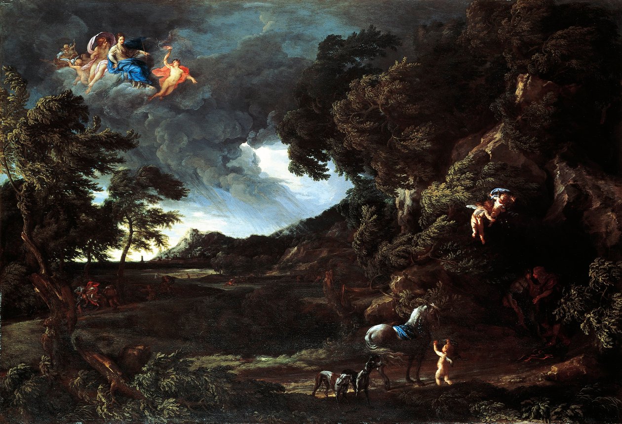 Pejzaż z Unią Dydony i Eneasza, ok. 1664-48 (olej na płótnie) autorstwa Gaspard Poussin and Maratta or Maratti Carlo Dughet