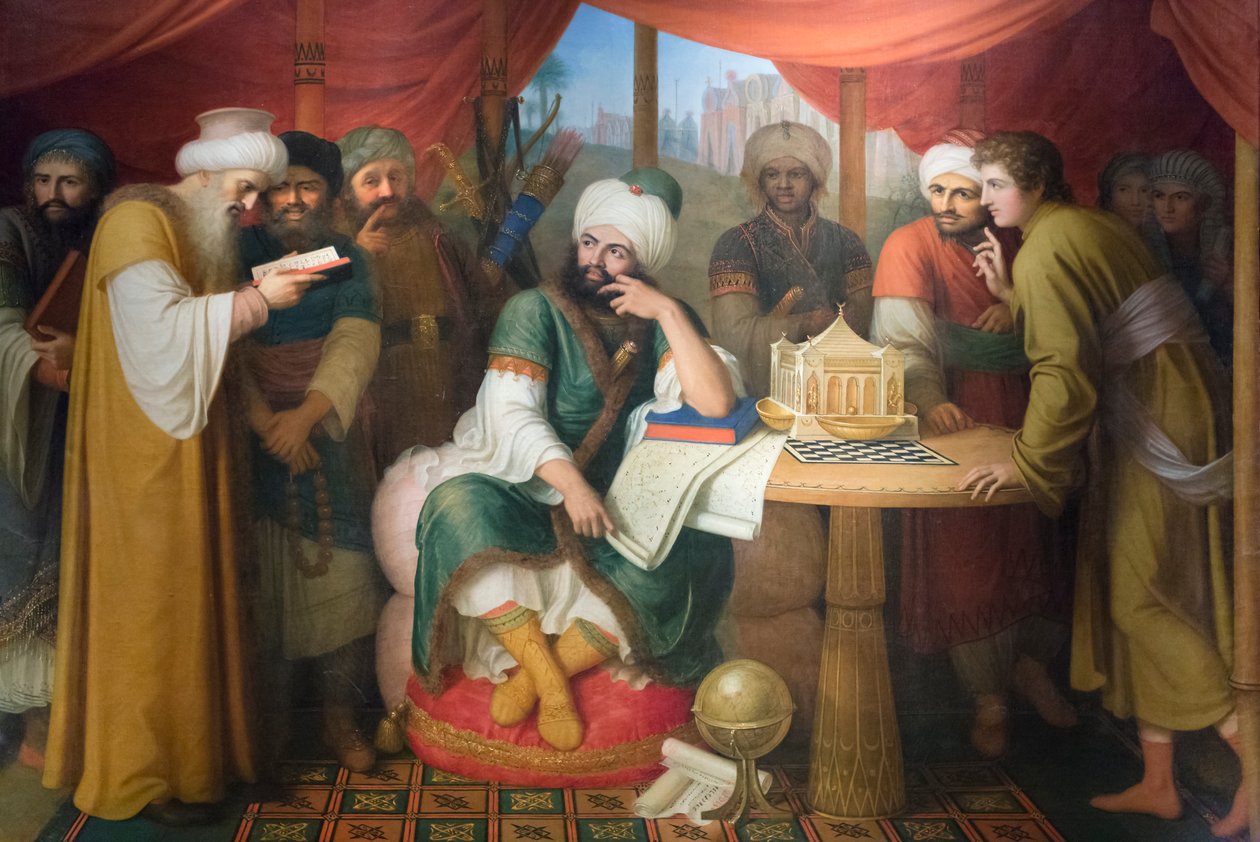 Harun Al Rashid w swoim namiocie z mędrcami ze wschodu autorstwa Gaspare Landi