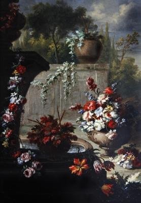 Martwa natura z kwiatami w ozdobnych wazonach (olej na miedzi) (para do 379514) autorstwa Gasparo Lopez