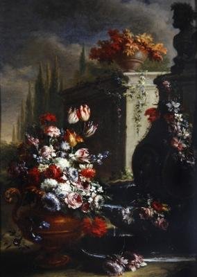 Martwa natura z kwiatami w ozdobnych wazonach (olej na miedzi) (para do 379515) autorstwa Gasparo Lopez
