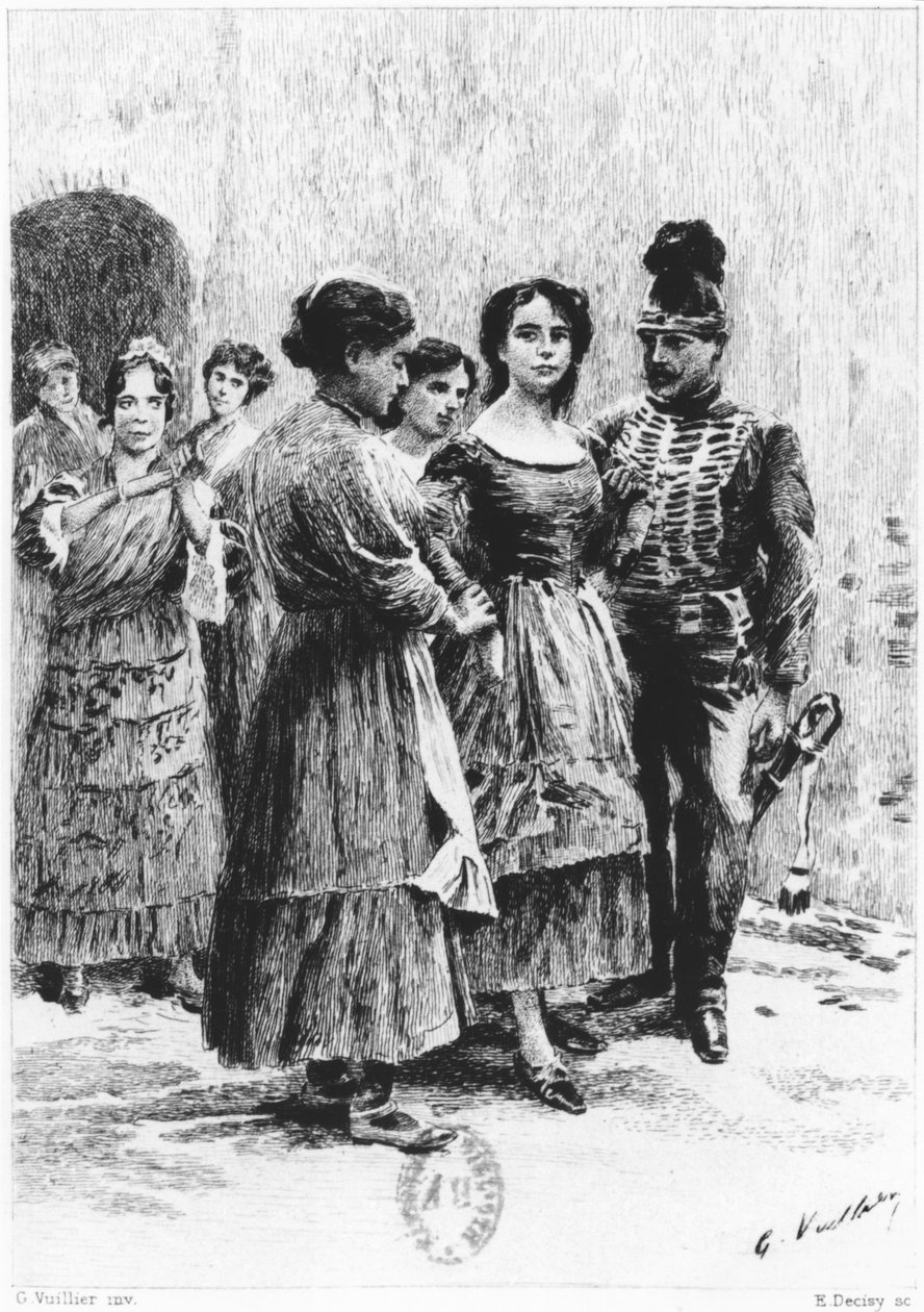 Scena z „Carmen” Prospera Merimee (1803-70) zilustrowana przez Eugene Decisy (1866-s.1936) autorstwa Gaston Vuillier