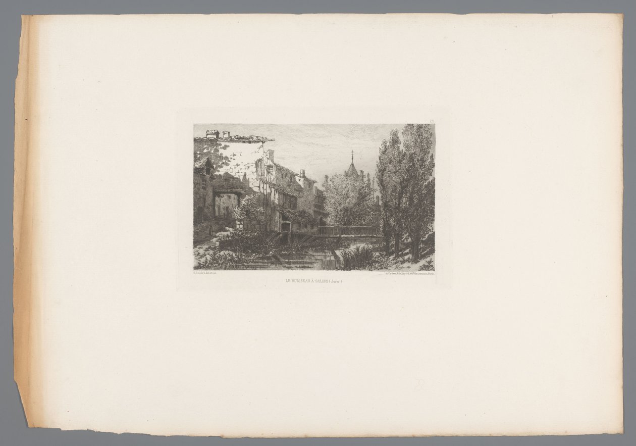 Widok na strumień w pobliżu Salins Le ruisseau à Salins (tytuł na obiekcie) akwaforty francuskie z 1875 r. (tytuł serii) L