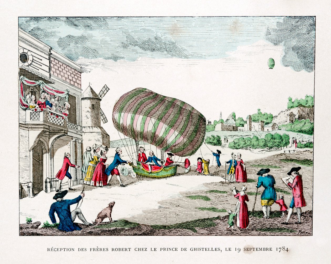 Przyjęcie braci Robert przez księcia Ghistelles w 1784, 1887 autorstwa Gaston Tissandier