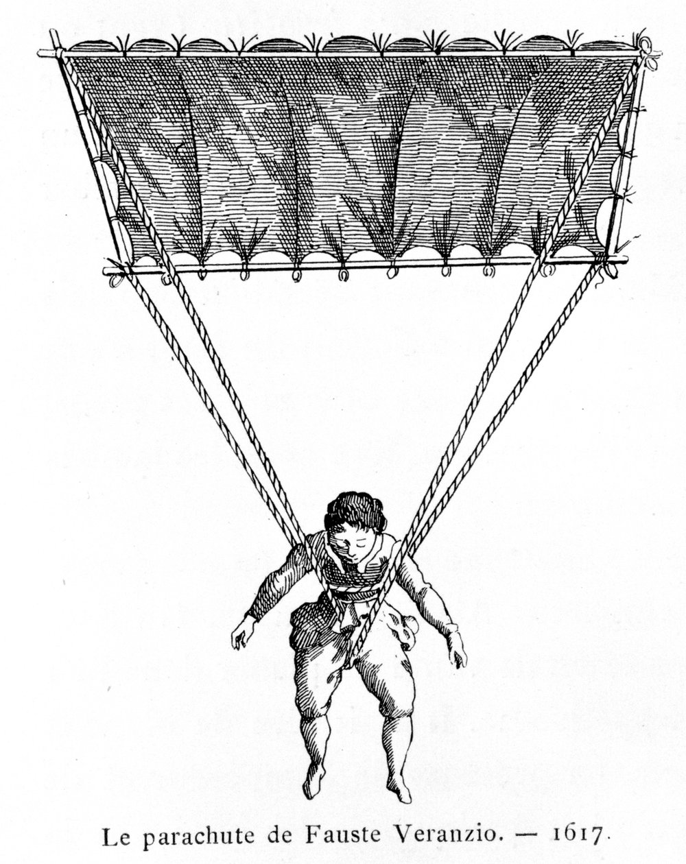 Spadochron Fausta Veranzio, 1617, 1887. autorstwa Gaston Tissandier