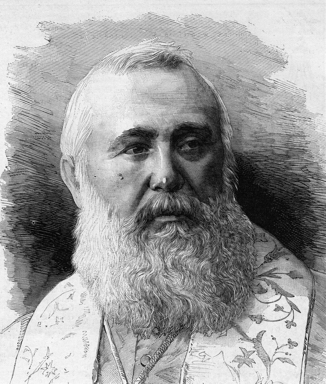 Portret Karola Lavigerie (1825-1892) arcybiskupa Algieru, kardynała prymasa Afryki. Grawerowanie MG Vuillier w „”Le Monde Illustré””n°1323 z 5 sierpnia 1882 r. autorstwa Gaston Vuillier