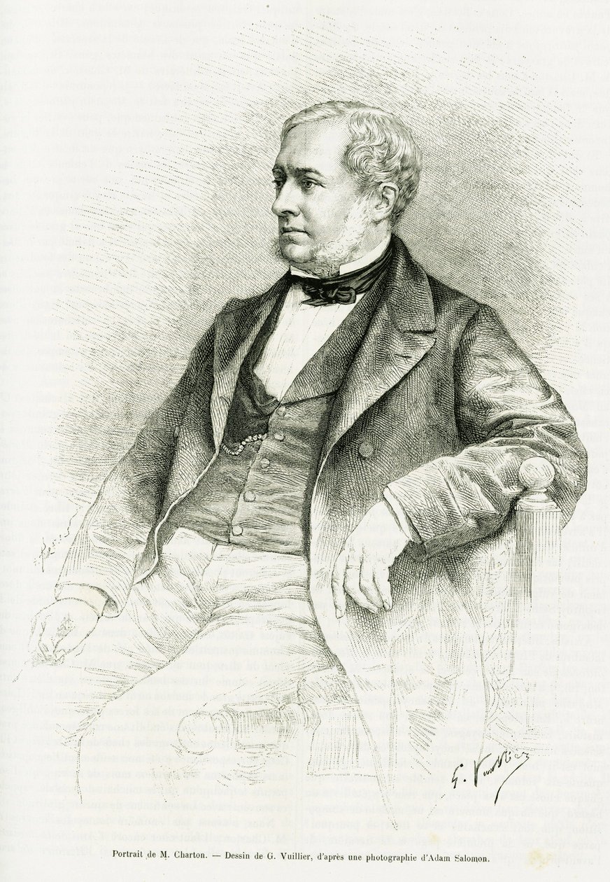 Portret Edouarda Chartona. Grawer G. Vuillier, według fotografii Adama Salomona, ilustrujący artykuł Paula Laffite