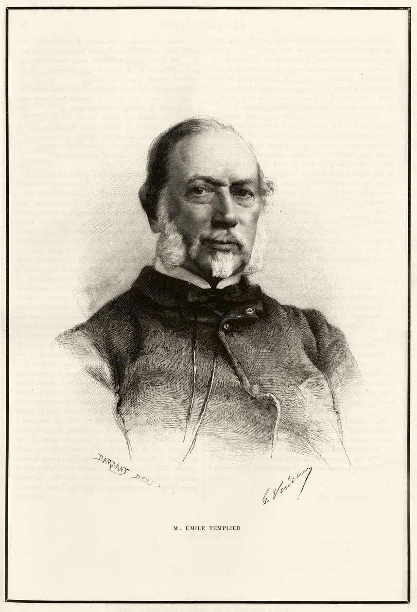 Portret Emile Templier (1821-1891), współpracownika Louisa Hachette (1800-1864), odpowiedzialnego za produkcję „Tour du monde”. Grawer G.Vuillier, ilustrujący historię „Z Paryża do Tonkina, przez nieznany Tybet” autorstwa Gabriela Bonvalo autorstwa Gaston Vuillier