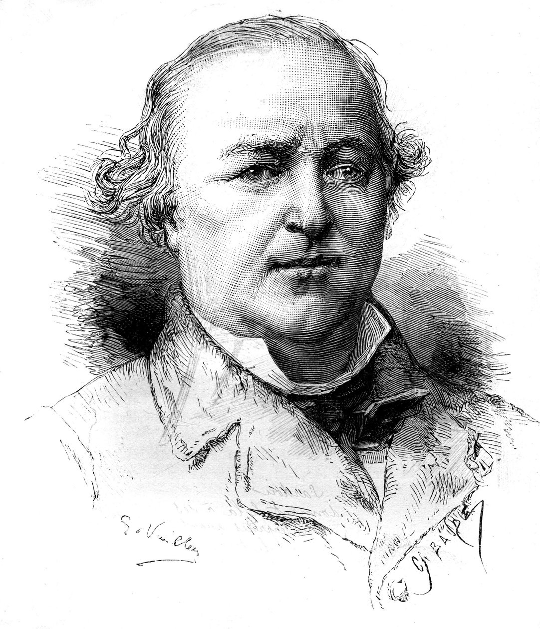 Portret Maitre Charlesa Lachauda (1817-1882), francuskiego prawnika. Grawerowanie autorstwa Vuilliera w „”Le Monde Illustré””n°1342 z dnia 16 grudnia 1882 r. autorstwa Gaston Vuillier