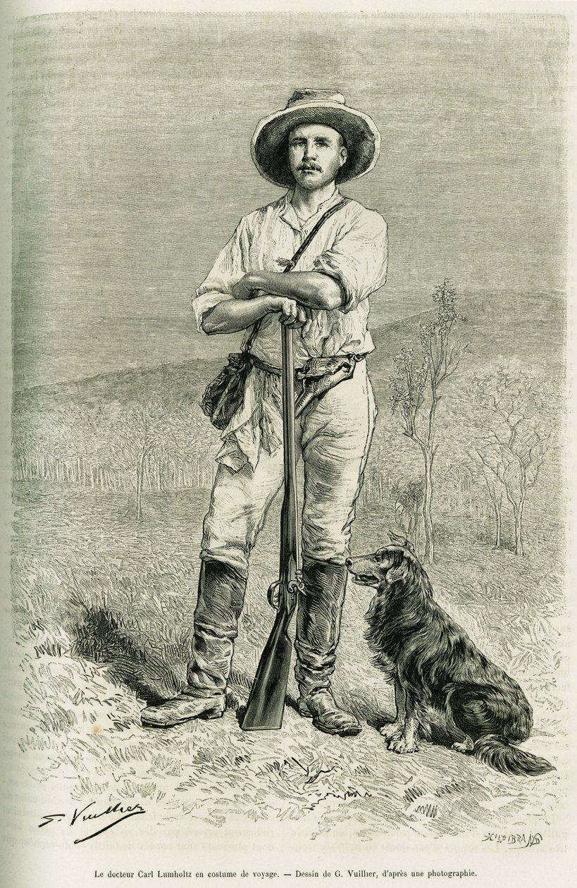 Portret autora podróżnika Carla Lumholtza. Grawer G.Vuillier, aby zilustrować historię Chez les cannibales, podróż w północno-wschodniej Australii autorstwa Gaston Vuillier