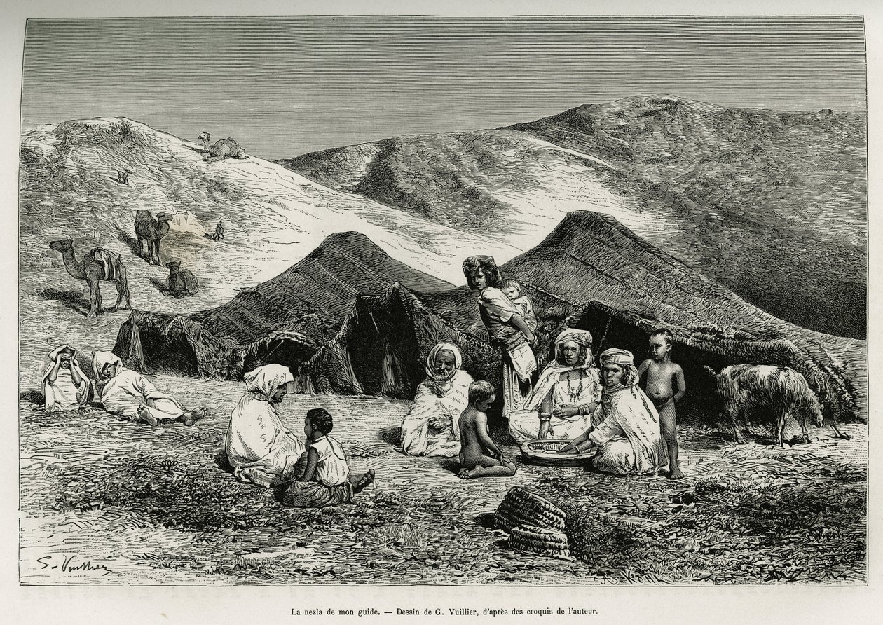 Nezla (krewna) mojego przewodnika. Grawer G.Vuillier, dla zilustrowania algierskiej Sahary, autorstwa V.Largeau, w latach 1874-1878, opublikowany w Tour du monde, pod kierunkiem Edouarda Chartona (1807-1890) autorstwa Gaston Vuillier