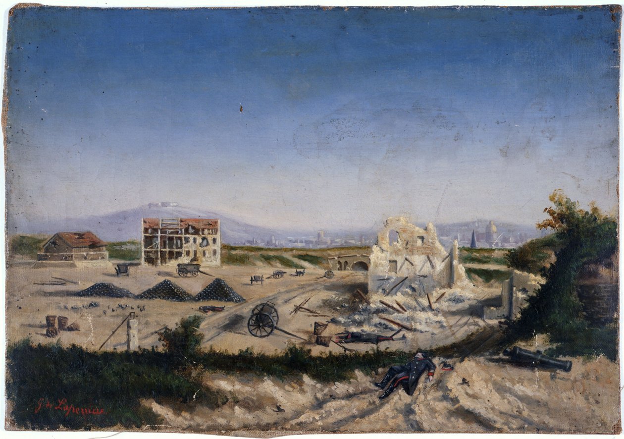 Le Fort de Vanves, podczas wojny w 1870 r., ok. 1870 r. (olej na płótnie) autorstwa Gaston de Laperrière