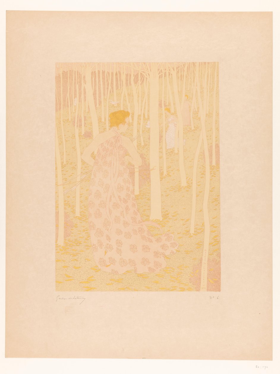 Kobiety polujące w lesie Podwozia (tytuł oryginalny) autorstwa Gaston de Latenay (signed by artist)