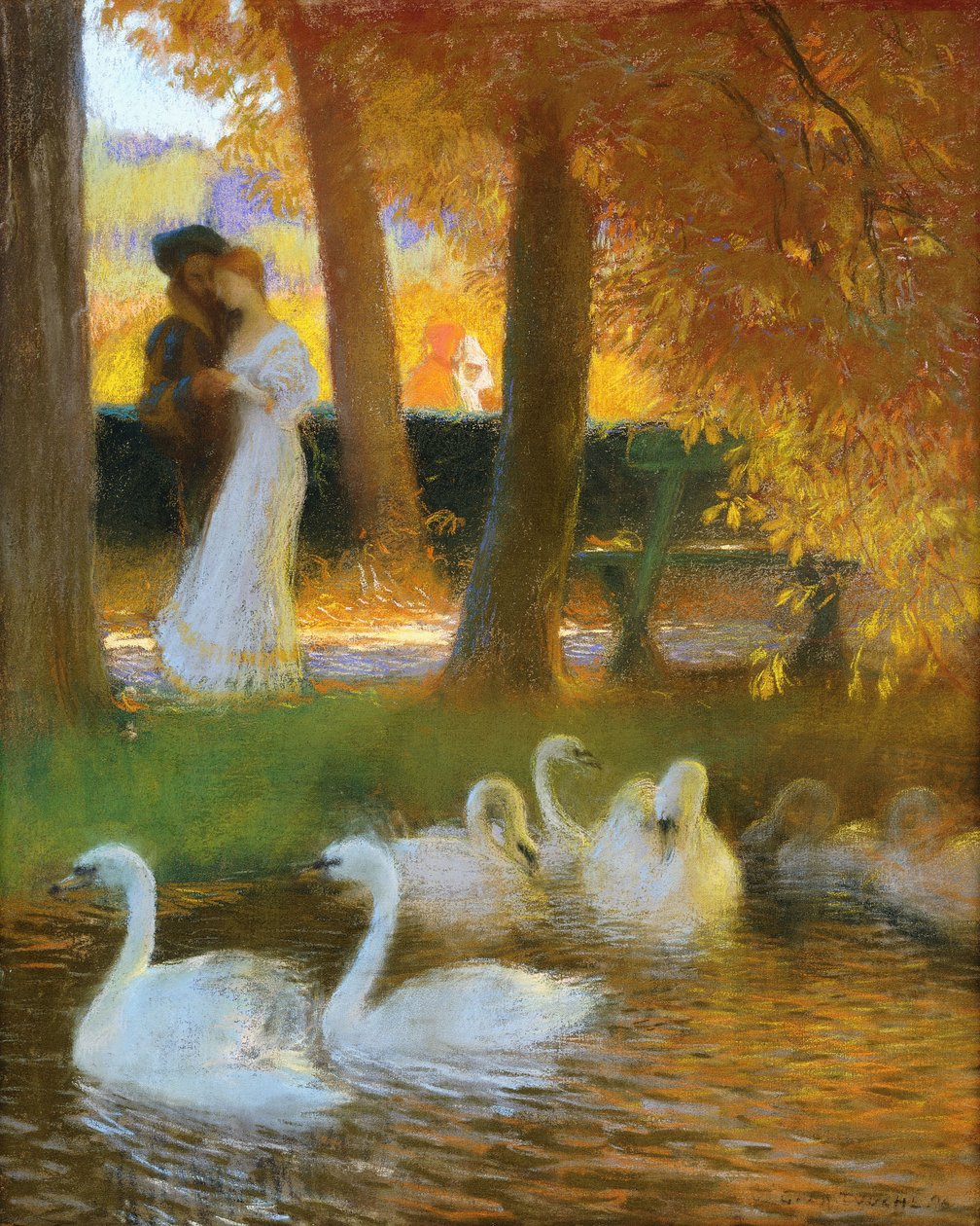 Kochankowie i łabędzie; Jesienny spacer; Kochankowie i łabędzie; Jesienny spacer, 1896 autorstwa Gaston de Latouche