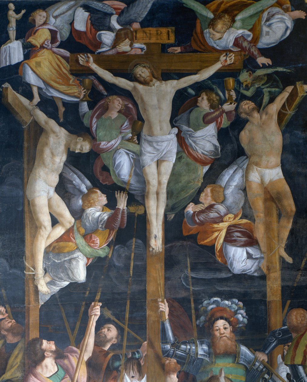 Ukrzyżowanie, fragment fresku Gaudenzio Ferrari (1475-1546), kościół San Cristoforo, Vercelli, Piemont, Włochy autorstwa Gaudenzio Ferrari