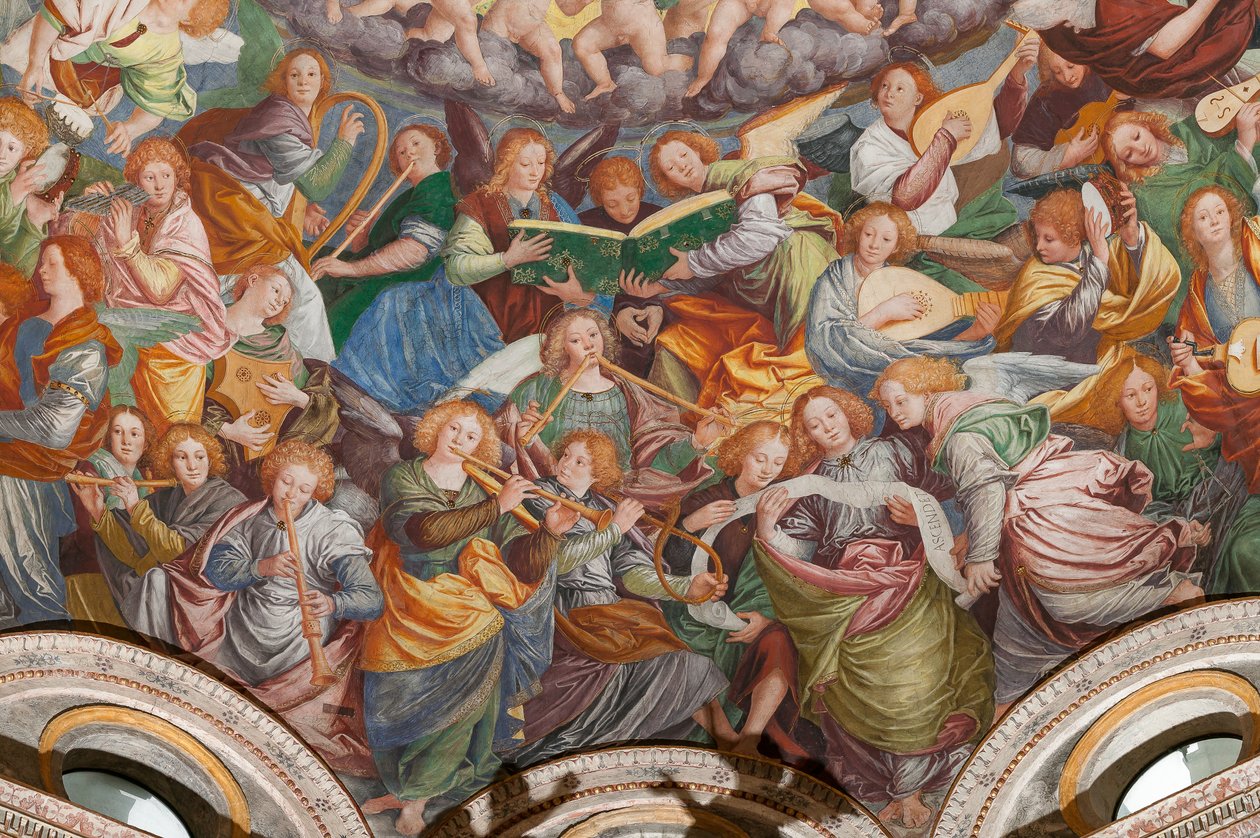 Fragment Wniebowzięcia Najświętszej Maryi Panny, zwany „Chór aniołów grających muzykę”, Kopuła transeptu, z 1534 r. (fresk) autorstwa Gaudenzio Ferrari
