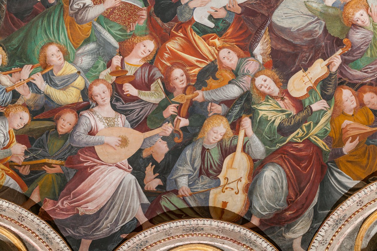 Fragment Wniebowzięcia Najświętszej Maryi Panny, zwany „Chór aniołów grających muzykę”, Kopuła transeptu, z 1534 r. (fresk) autorstwa Gaudenzio Ferrari