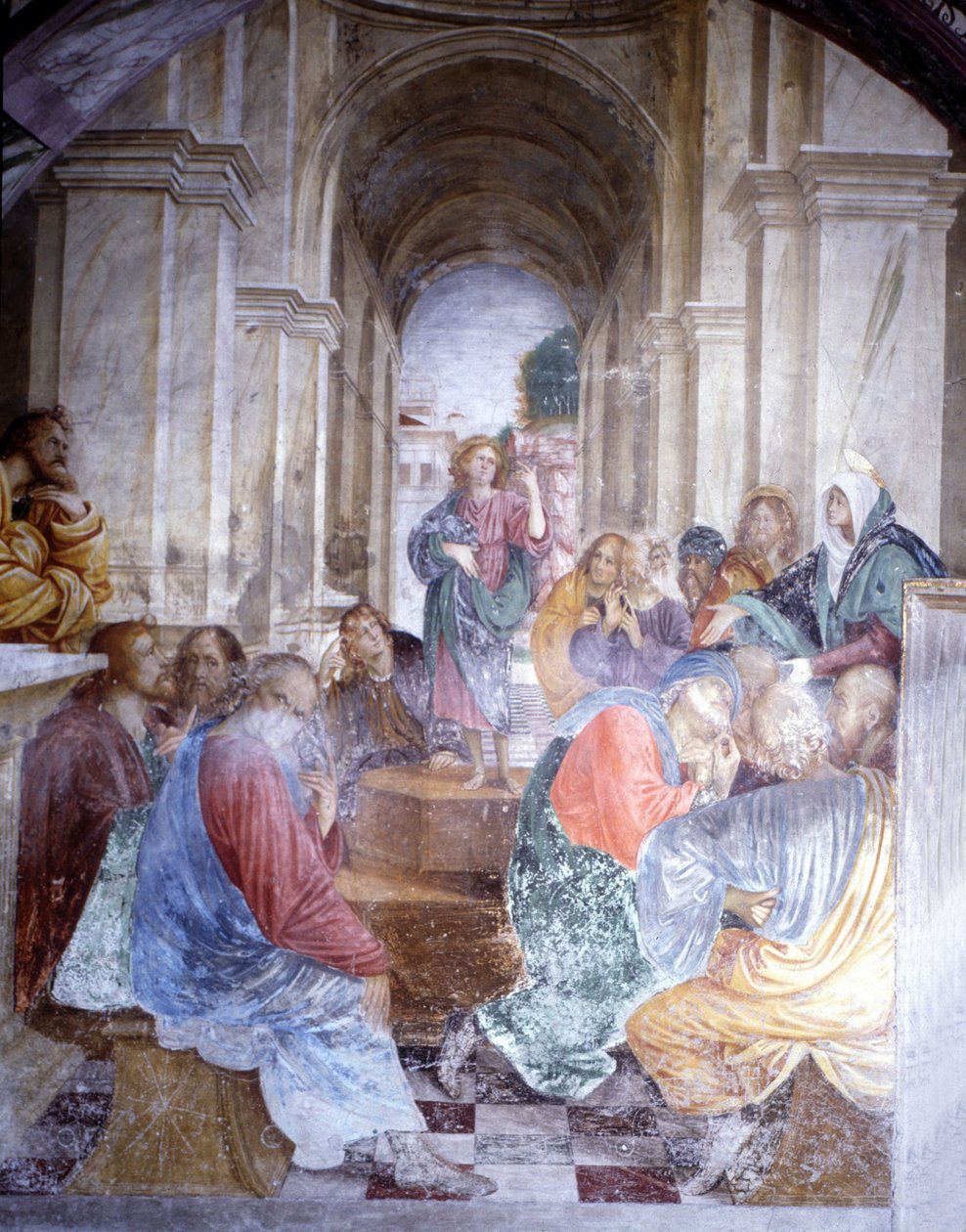 Rozmowa Jezusa z lekarzami w Świątyni. Fresk Gaudenzio Ferrari (1475 - 1546), kościół Santa Maria delle Grazie, Varallo. autorstwa Gaudenzio Ferrari