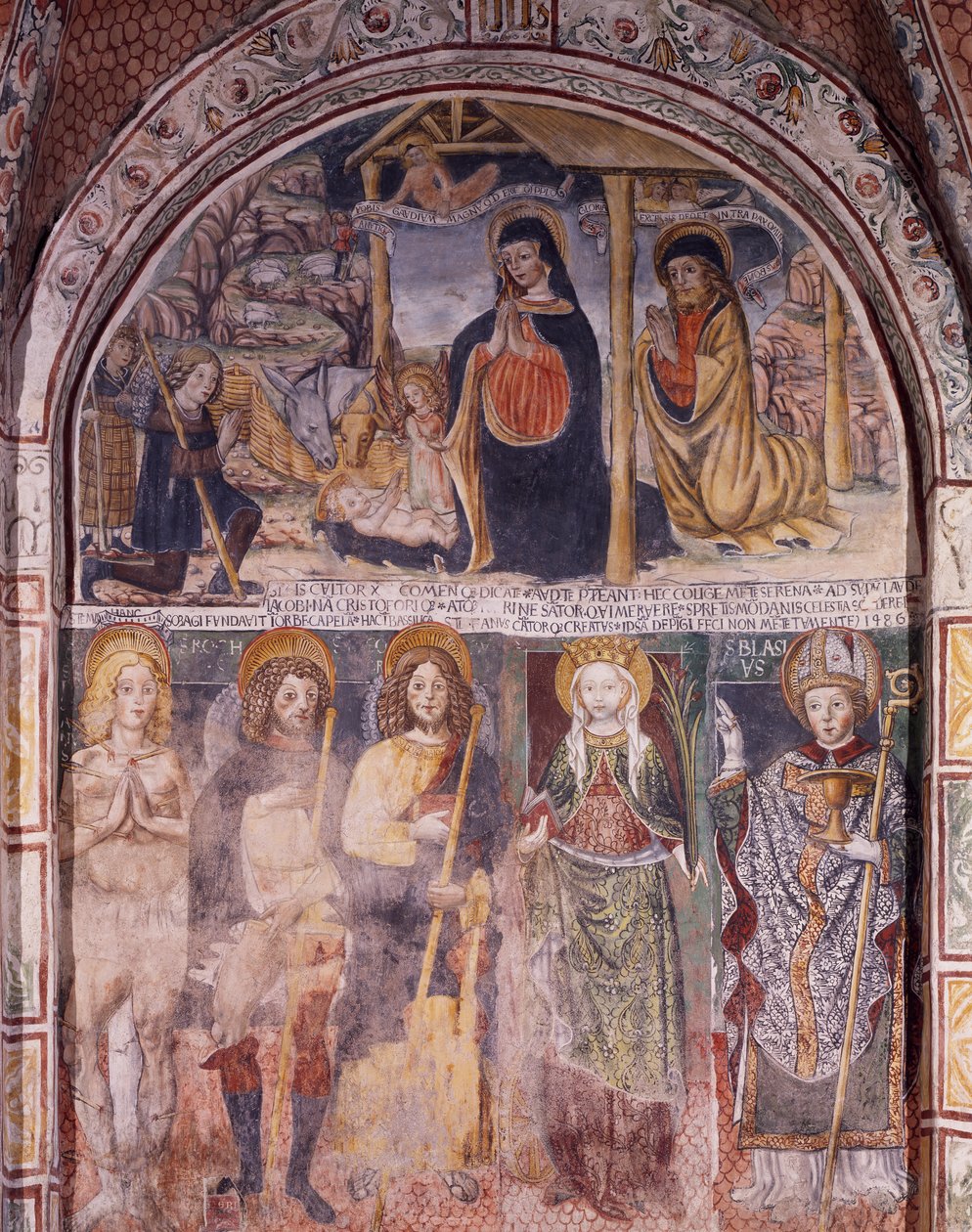 Narodzenia i święci, fresk Gaudenzio Ferrari (1475-1546), bazylika San Giulio, wyspa San Giulio, Orta San Giulio, Włochy autorstwa Gaudenzio Ferrari