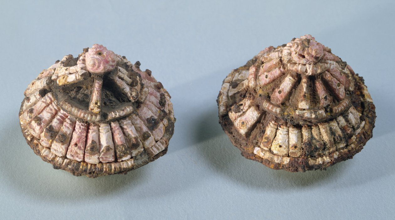 Bossy z wędzidła końskiego, z Chalons-sur-Marne, Tene I (475-300 pne) (metal i koral) autorstwa Gaulish
