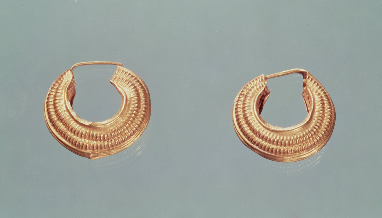 Para kolczyków, z Saint-Jean-de-Tourbe, Tene I, ok.475-0 pne (złoto) autorstwa Gaulish