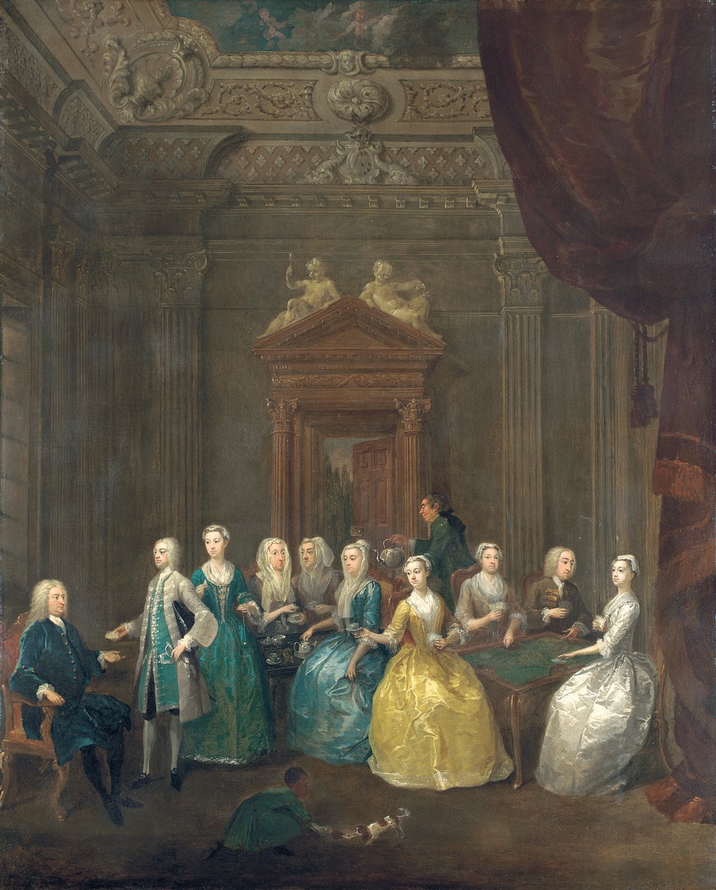 Portret rodziny Porten pijących herbatę w luksusowym wnętrzu autorstwa Gawen Hamilton