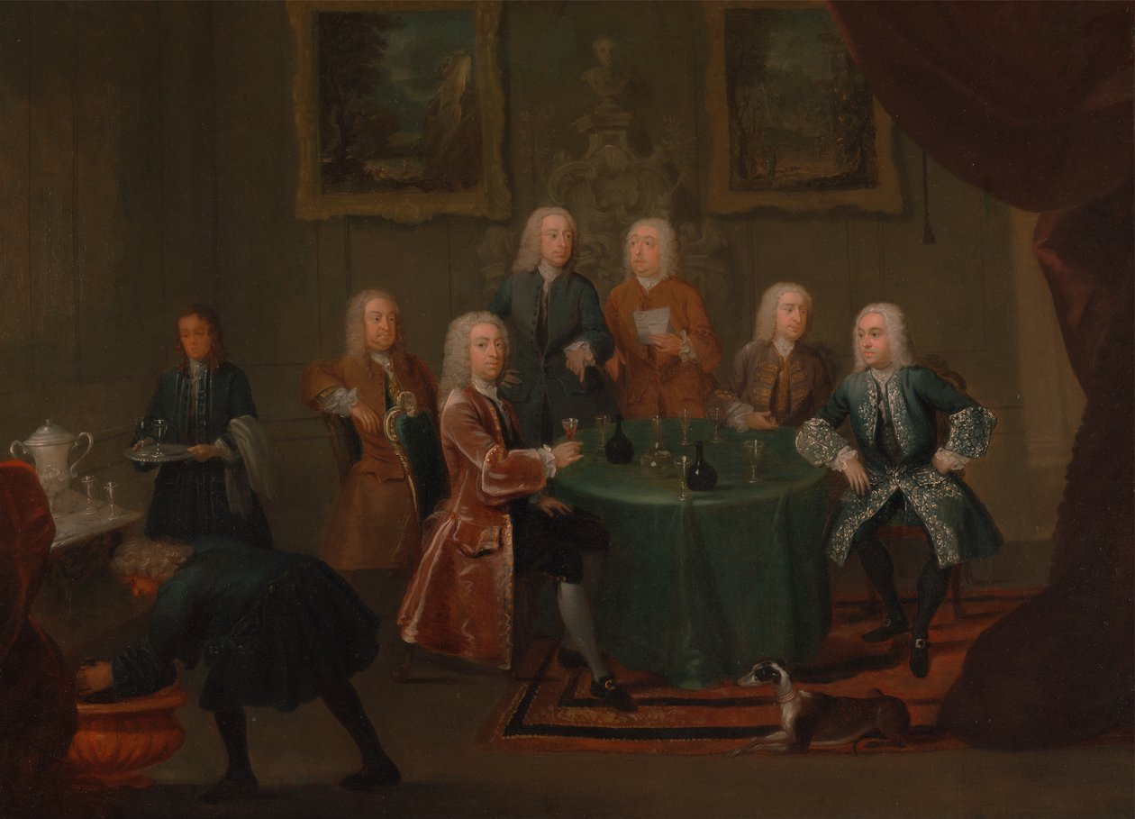 Bracia Clarke z innymi dżentelmenami biorącymi wino, między 1730 a 1735 rokiem. autorstwa Gawen Hamilton