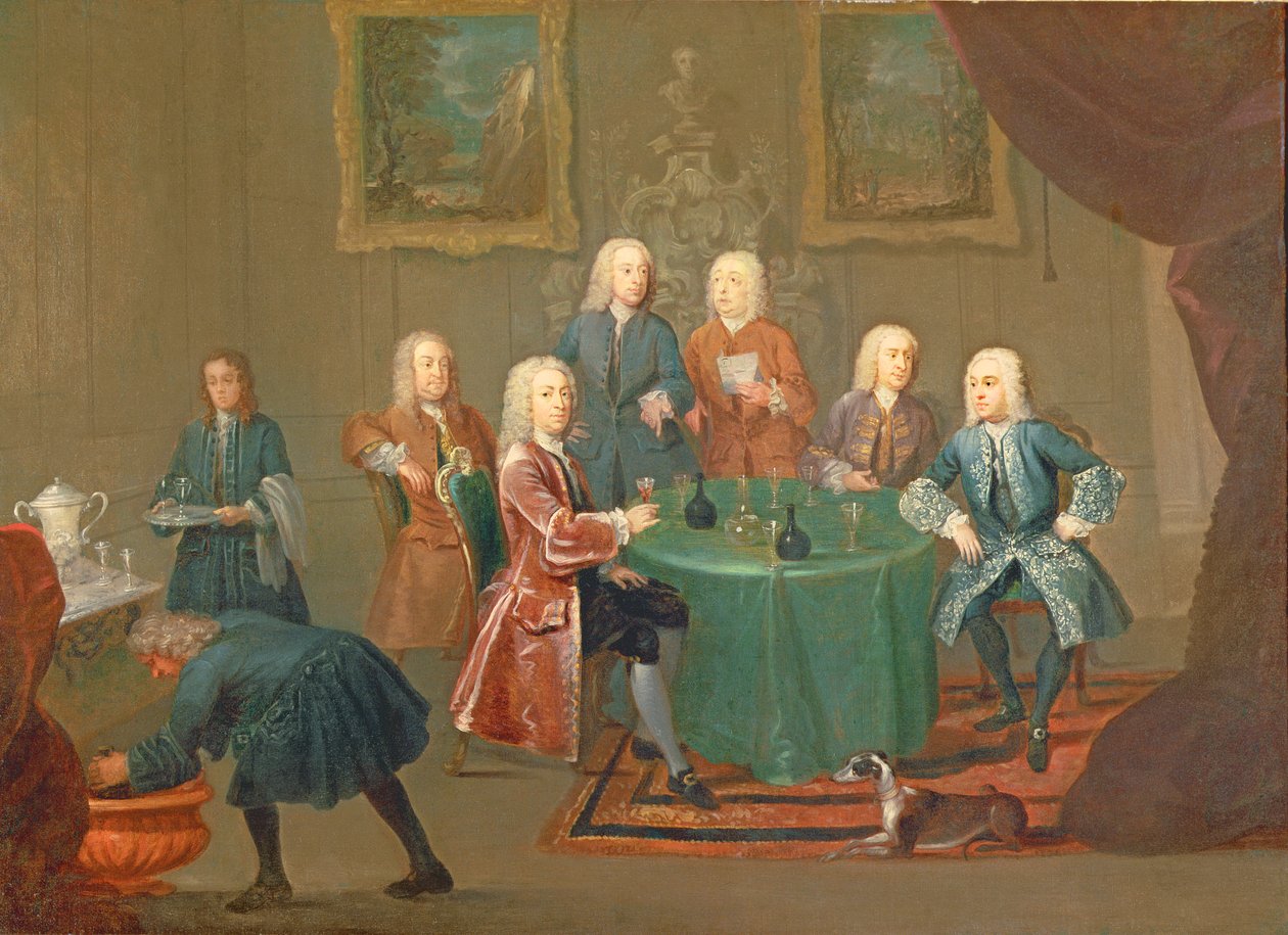 Bracia Clarke i inni dżentelmeni przyjmujący wino, ok. 1730-35 autorstwa Gawen Hamilton