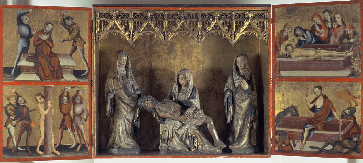Ołtarz przedstawiający Opłakiwanie i Mękę Pańską (Ołtarz św. Elżbiety Turyngii) ok. 1410 (tempera na desce i wapieniu) autorstwa Gdansk School