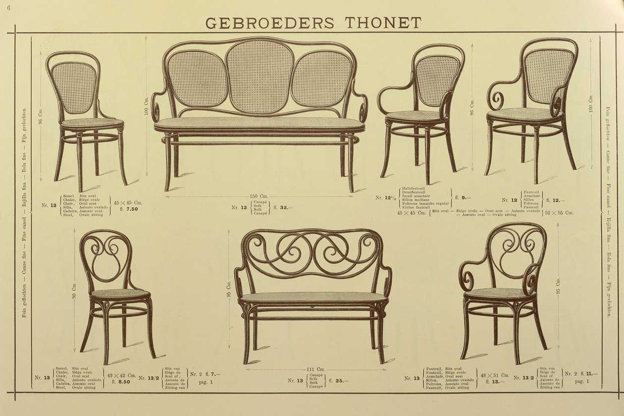 Katalog krzeseł i sof braci Thonet, rysunek, Austria autorstwa Gebruder Thonet
