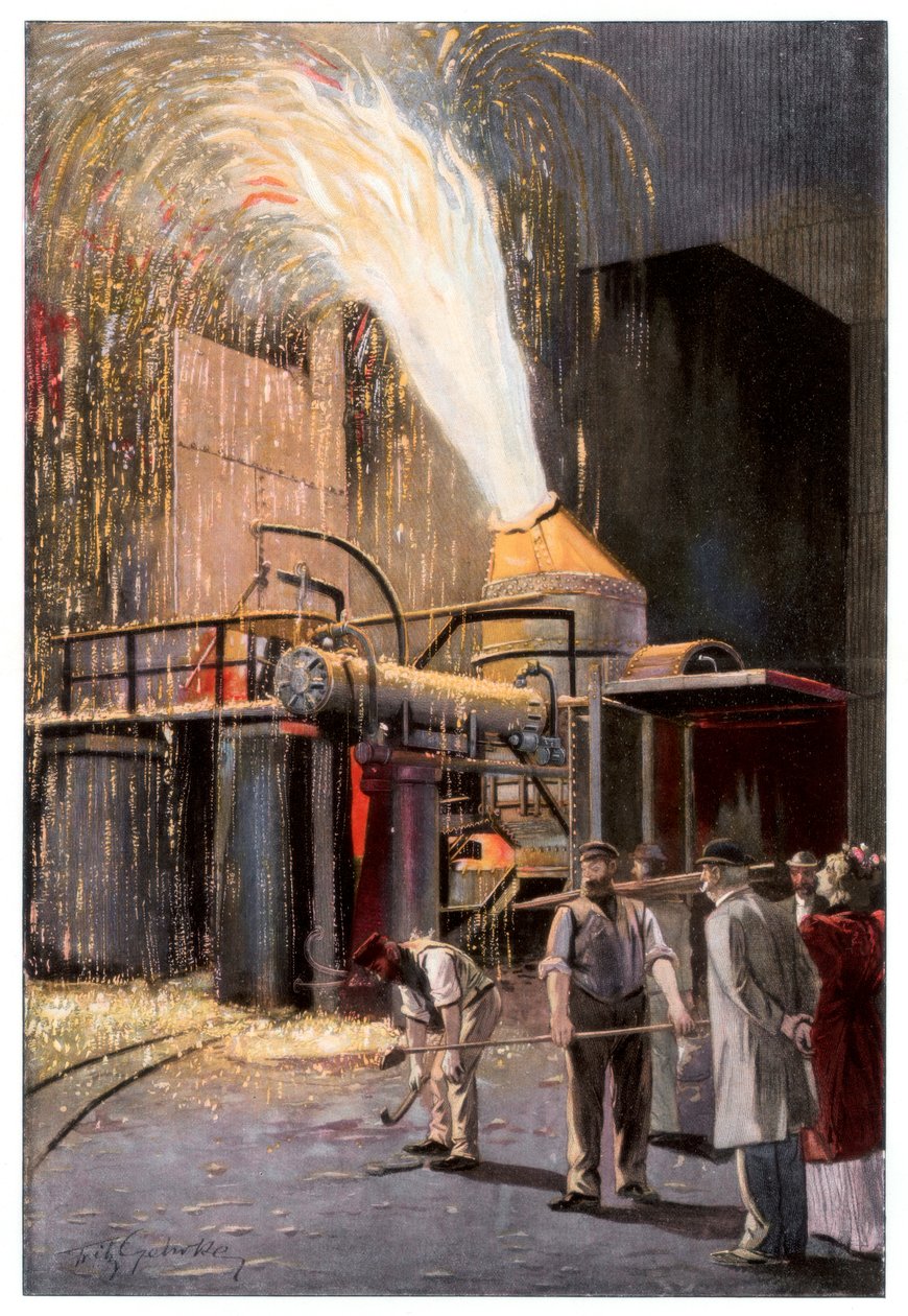 Odwęglenie surówki w konwertorze Bessemera, 1900. autorstwa Gehrke
