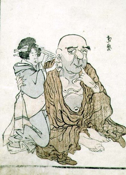 T H Riches 1913 Nieśmiertelny z czyszczeniem uszu, ok. 1815 (odbitka drzeworytowa) autorstwa Gekkotai Bokusen