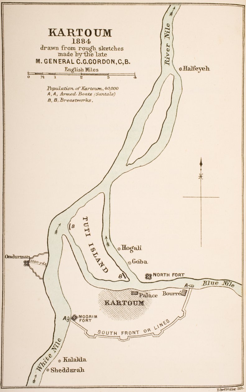 Chartum, Sudan, 1884, z „Dzienników generała dywizji C.G. Gordon, CBat Chartum”, wyd. Kegan Paul Trench und Co., Londyn, 1885 autorstwa General Charles Gordon