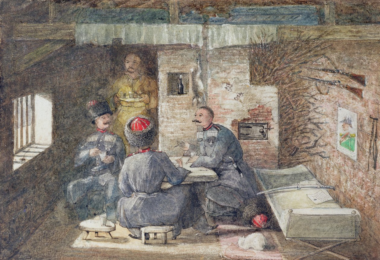 Wnętrze chaty kozackiej w Rosji, 12 mil na zachód od Kertch, 1855 r. autorstwa General E.W. Wray