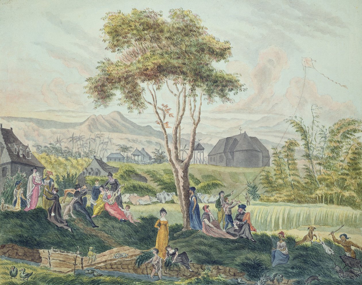 Przyjęcie rodzinne w Saint-Benoit, Ile de la Reunion, sierpień 1813 autorstwa Genevieve Sophie Marie Adele Patu de Rosemont