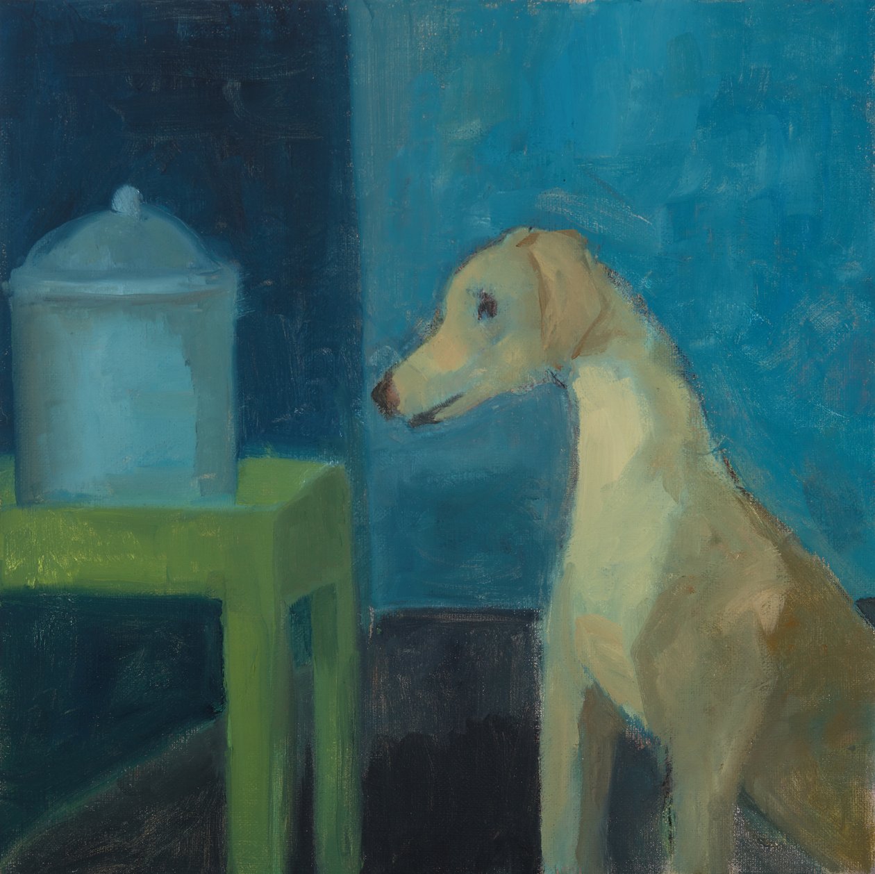 Yellow Dog with Cookie Jar, 2020 (olej na płótnie) autorstwa Genevieve French