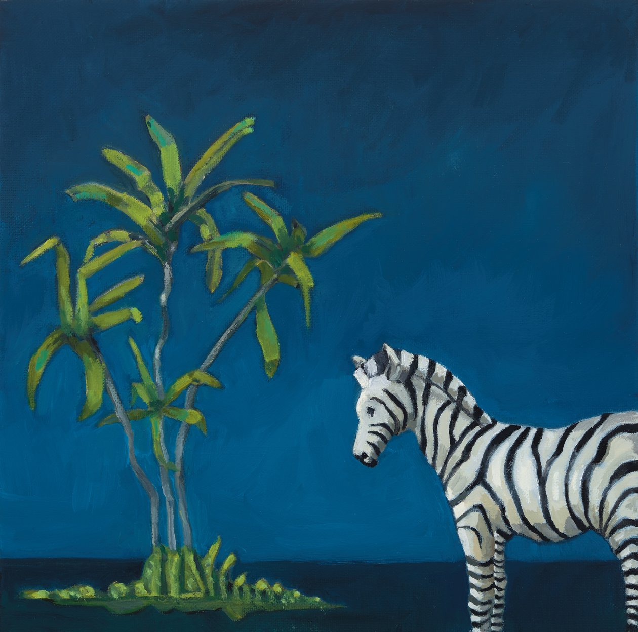 Zebra z palmą, 2019 (olej na płótnie) autorstwa Genevieve French