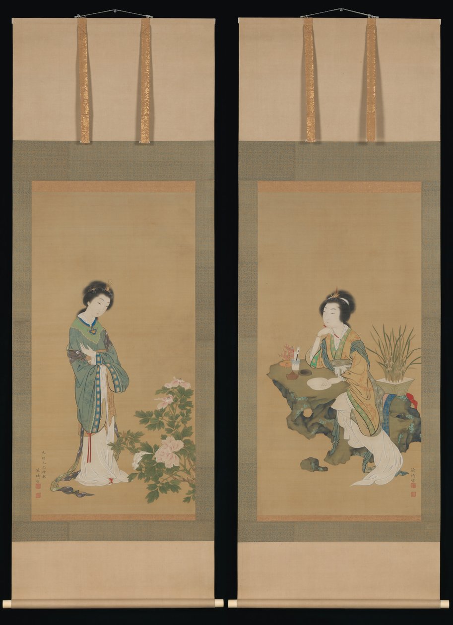 Yanji z orchideami i Yang Guifei z piwoniami, 1785. autorstwa Genki