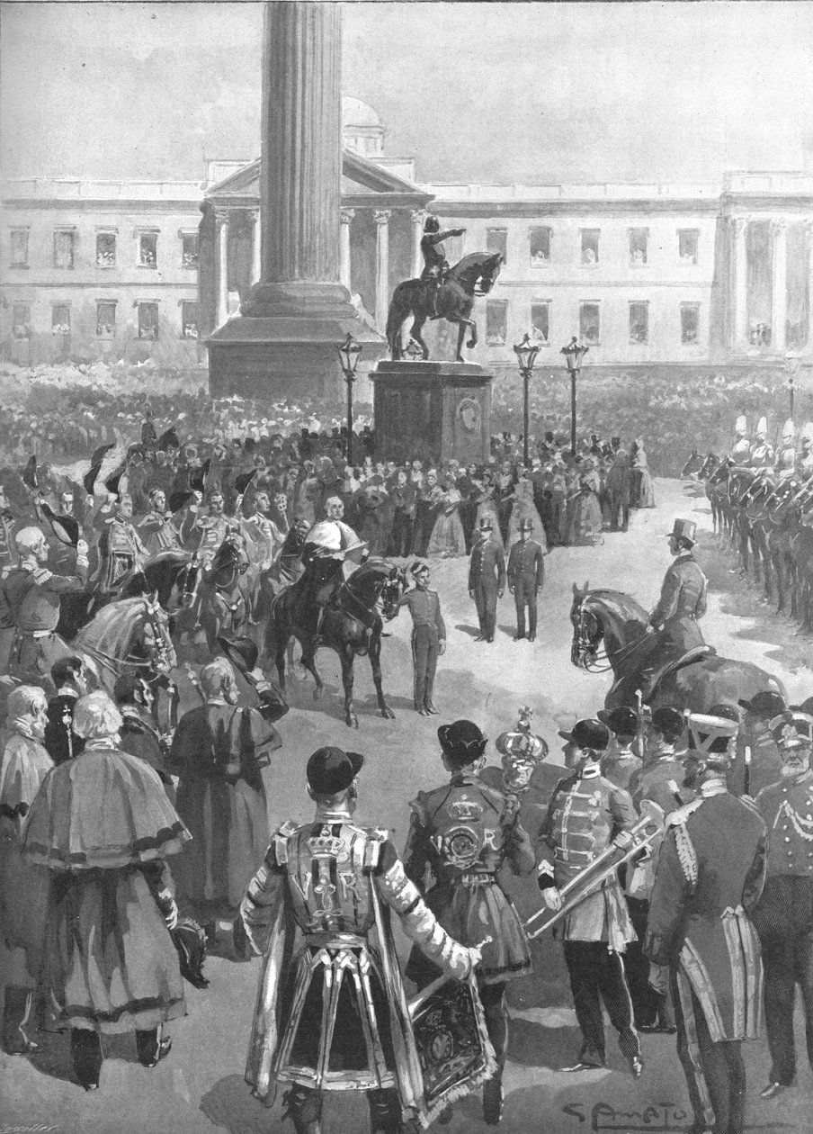 „Koniec wojny krymskiej: proklamacja pokoju pod Charing Cross, kwiecień 1856”, 1901. autorstwa Gennaro Amato