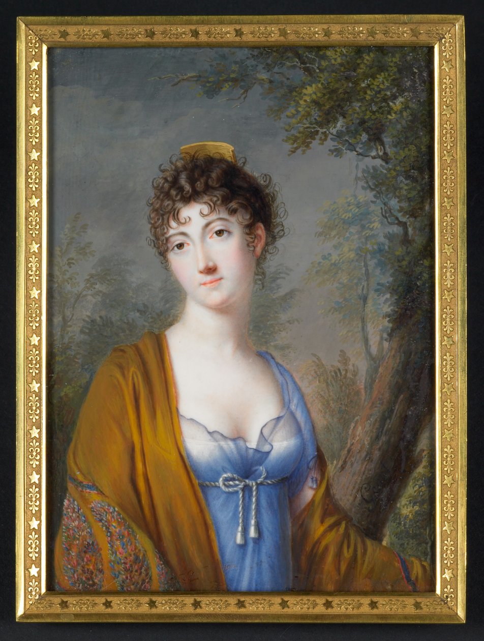 Dama w błękicie z żółtym szalem, ok. 1800 (akwarela na kości słoniowej) autorstwa Genot Genot