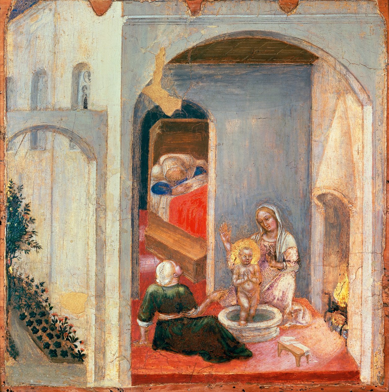 Narodziny św. Mikołaja, panel z predelli poliptyku Quaratesi autorstwa Gentile da Fabriano (1370-ok. 1427), tempera na desce, 355 x 36 cm autorstwa Gentile da Fabriano