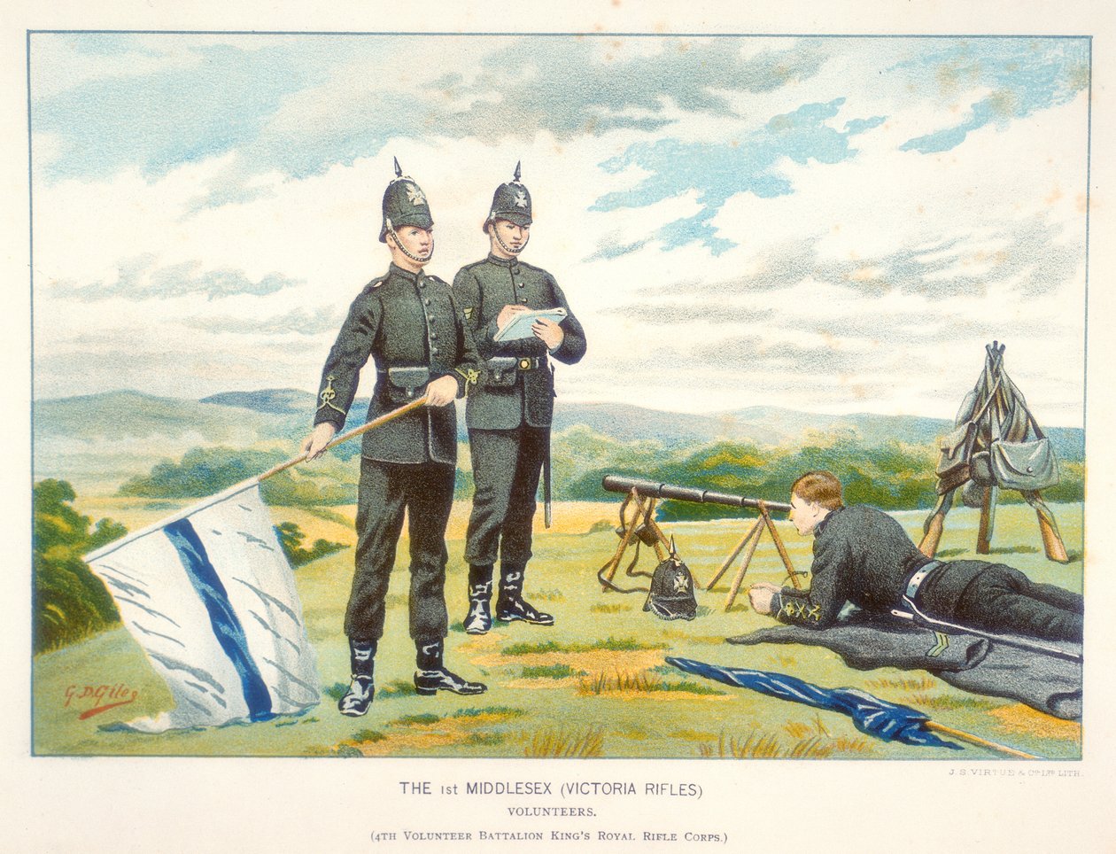 Wysyłanie sygnału semafora za pomocą flag, c1880 autorstwa Geoffrey Douglas Giles