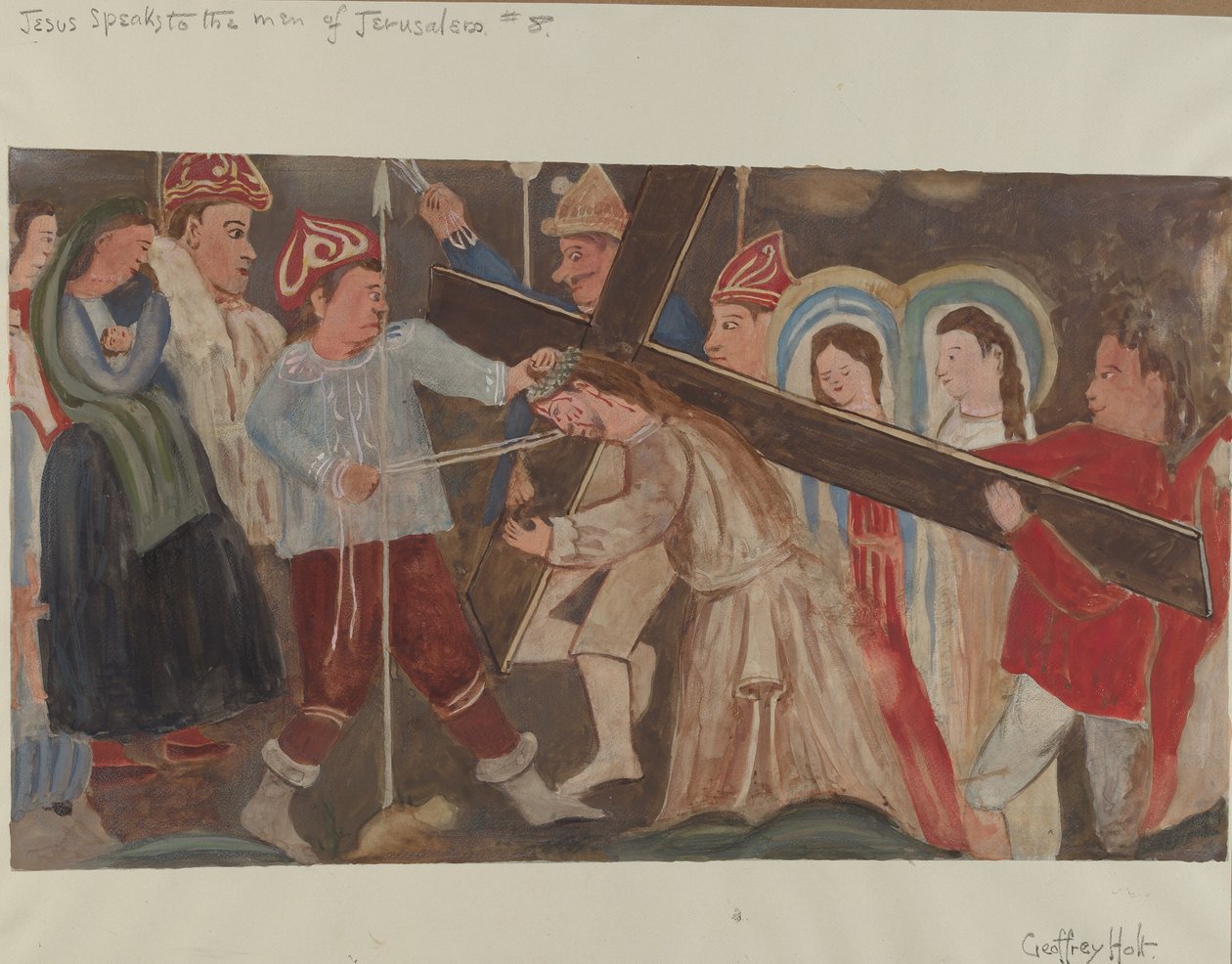Stacja Drogi Krzyżowej nr 8: Jezus przemawia do kobiet jerozolimskich, ok. godz. 1936. autorstwa Geoffrey Holt