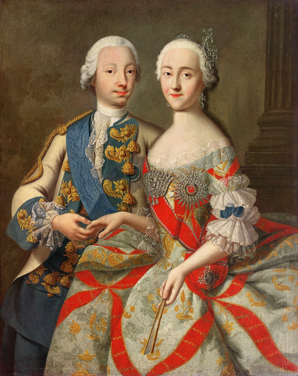 Portret Katarzyny Wielkiej (1729-96) i księcia Piotra Fiodorowicza (1728-62) 1740-45 autorstwa Georg Christoph Grooth